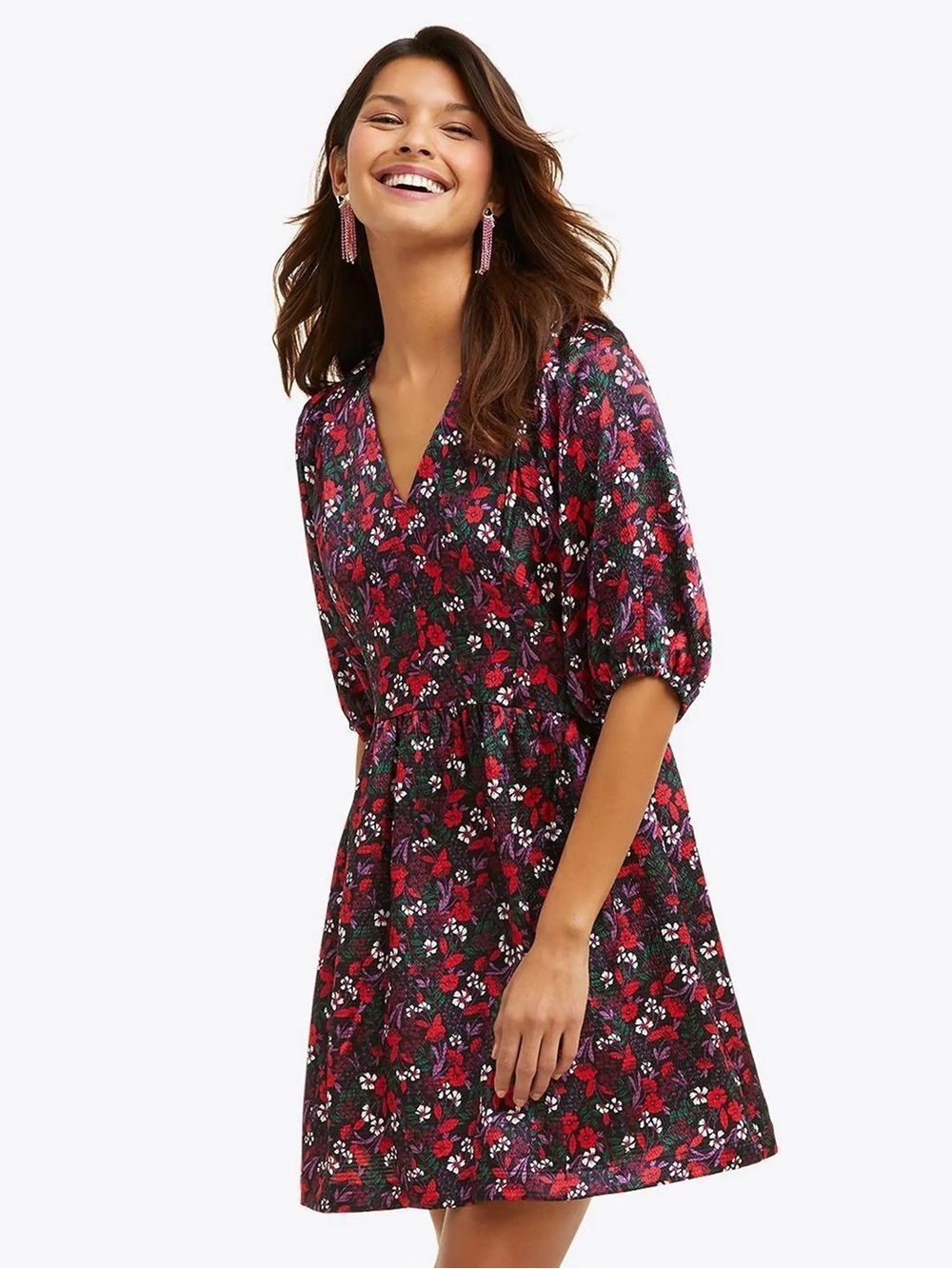 Draper James Black Dress with Red Floral Print XXL